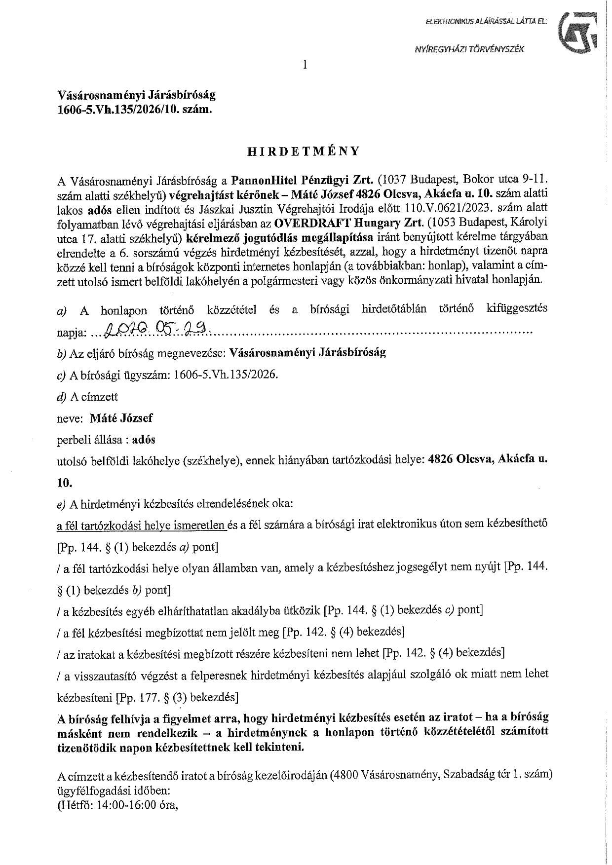 Hírdetmény